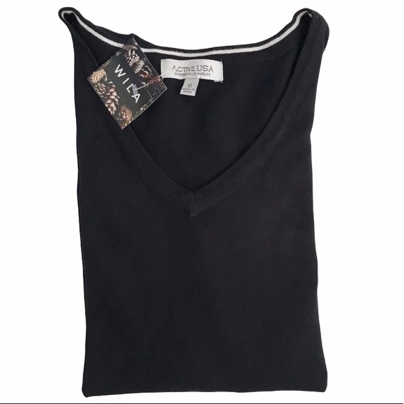 Active USA Black Classic Tailored V- Neck Sweater - Picture 4 of 7